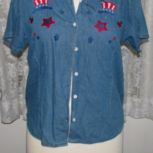 BLUE Cotton Embroidered DENIM Shirt Size Large - Picture 2 of 2